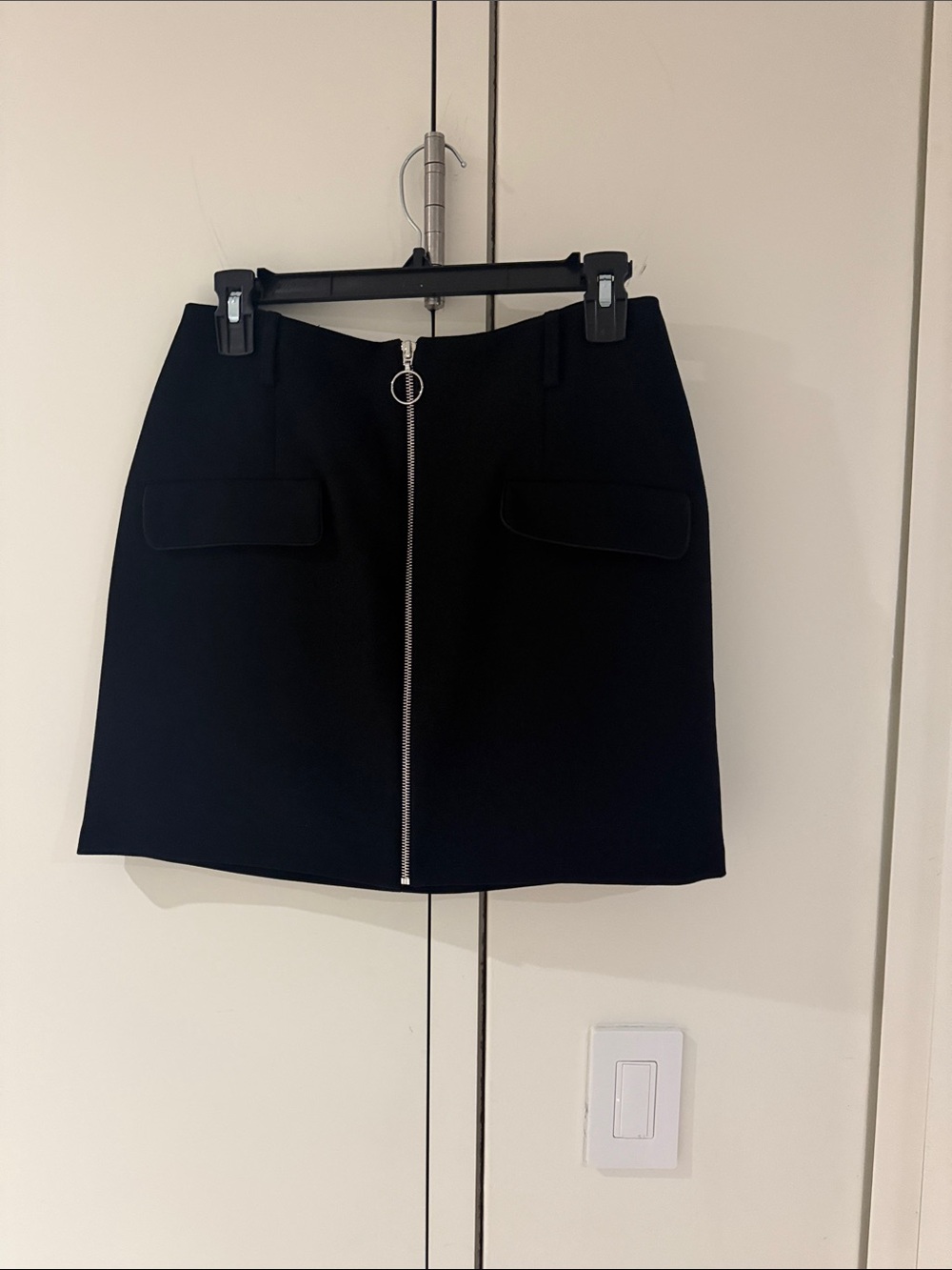 Maje Black Mini Skirt with Front Ring-Zip
